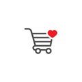 Shopping cart with heart pink sign. simple icon isolated on white background. Store trolley with wheels Royalty Free Stock Photo