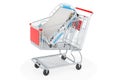 Shopping cart with hospital bed, 3D rendering Royalty Free Stock Photo