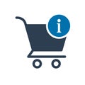 Shopping cart icon, commerce icon with information sign. Shopping cart icon and about, faq, help, hint symbol