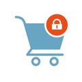 Shopping cart icon, commerce icon with padlock sign. Shopping cart icon and security, protection, privacy symbol Royalty Free Stock Photo