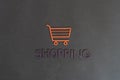 a shopping cart icon concept cut out letters, sale store business, simple minimalistic