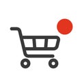 Shopping cart icon with counter added online commodity on white background.