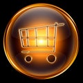 shopping cart icon gold, isolated on black Royalty Free Stock Photo