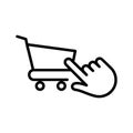 Shopping cart icon with hand touch. Web store shopping cart icon. Internet shop buy online Royalty Free Stock Photo