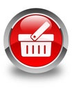 Shopping cart icon glossy red round button Royalty Free Stock Photo