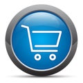 Shopping cart icon premium blue round button vector illustration Royalty Free Stock Photo