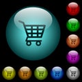 Shopping cart icons in color illuminated glass buttons Royalty Free Stock Photo