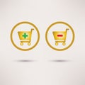 Shopping cart icons. Plus and minus signs. Vector