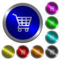 Shopping cart luminous coin-like round color buttons Royalty Free Stock Photo