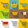 Shopping cart icons set, flat style Royalty Free Stock Photo