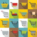 Shopping cart icons set, flat style Royalty Free Stock Photo