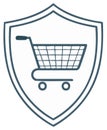 Shopping cart inside a shield icon representing commerce security and protection Royalty Free Stock Photo