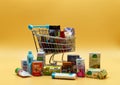 Shopping cart with italian Coop produits. Shopping concept