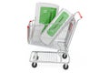 Shopping cart with LAN cable tester. 3D rendering Royalty Free Stock Photo