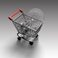 Shopping cart with large light bulb, 3D rendering