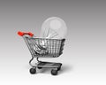 Shopping cart with large light bulb, 3D rendering
