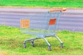 Shopping cart in on the lawn by the store