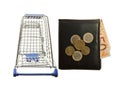 Shopping cart and leather wallet with Euro notes Royalty Free Stock Photo