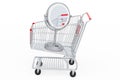 Shopping cart with LED Illuminated makeup table top mirror with magnifying. 3D rendering