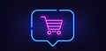 Shopping cart line icon. Online buying sign. Neon light speech bubble. Vector Royalty Free Stock Photo