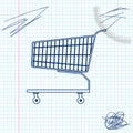 Shopping cart line sketch icon isolated on white background. Online buying concept. Delivery service sign. Supermarket Royalty Free Stock Photo
