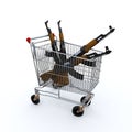 Shopping cart loaded with the kalashnicov for purchase