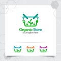 Shopping cart logo design concept of online shop icon and organic vegetable vector used for merchant, e-commerce, and supermarket Royalty Free Stock Photo