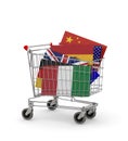 Shopping cart with many Flags inside Royalty Free Stock Photo