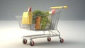 Shopping cart and many types of markets in it Ai Generated