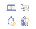 Shopping cart, Medical help and Refill water icons set. Search people sign. Vector