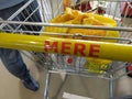 Shopping cart, MERE discounter chain stores, Ruma, Serbia, April 15, 2022 supermarket with logo and brand MERE. Food and