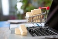 Shopping cart model and express cargo model on laptop