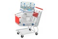 Shopping cart with neonatal incubator, 3D rendering