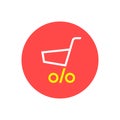 Shopping cart With Percentage icon, Vector Discount symbol, Sale logo. Shopping trolley with wheels as percent Royalty Free Stock Photo