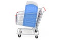 Shopping cart with portable plastic toilet, 3D rendering