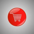 Shopping cart red button isolated on gray background. Royalty Free Stock Photo