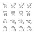 Shopping cart related icons: thin vector icon set, black and white kit Royalty Free Stock Photo