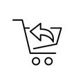 Shopping cart with return arrow symbol. Store order refund. Pixel perfect, editable stroke