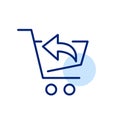Shopping cart with return arrow symbol. Store order refund. Pixel perfect icon