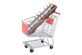 Shopping cart with rolled metal, 3D rendering Royalty Free Stock Photo