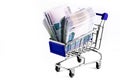 Shopping cart with Russian money rubles Royalty Free Stock Photo