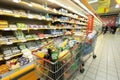 Shopping cart between the shelves