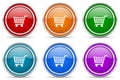 Shopping cart, shop, trolley silver metallic glossy icons, set of modern design buttons for web, internet and mobile applications