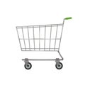 Shopping cart for shopping on wheels, green plastic and steel, vector illustration on white background