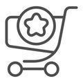 Shopping cart with a sign line icon. Market trolley vector illustration isolated on white. Online shopping outline style Royalty Free Stock Photo