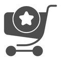 Shopping cart with a sign solid icon. Market trolley vector illustration isolated on white. Online shopping glyph style Royalty Free Stock Photo