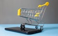 shopping cart on smartphone - e-commerce Royalty Free Stock Photo