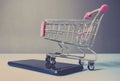 shopping cart on smartphone - e-commerce Royalty Free Stock Photo