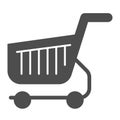 Shopping cart solid icon. Shop basket vector illustration isolated on white. Market trolley glyph style design, designed
