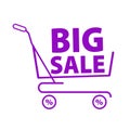 Shopping cart in the store with Big Sale. Concept of Big Sale in violet color.